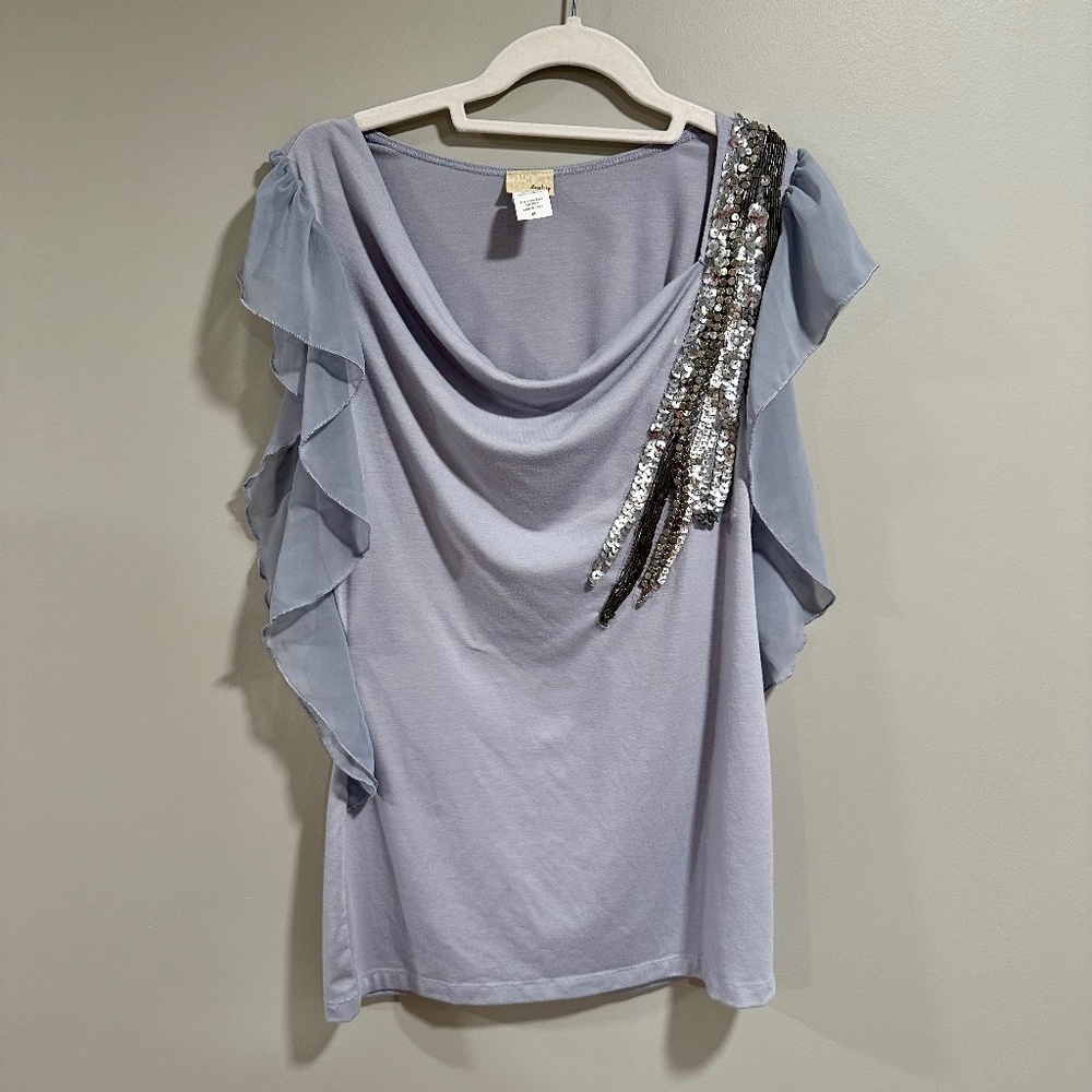 Daytrip XL Grey Swoop Neck Blouse with Sequin Design